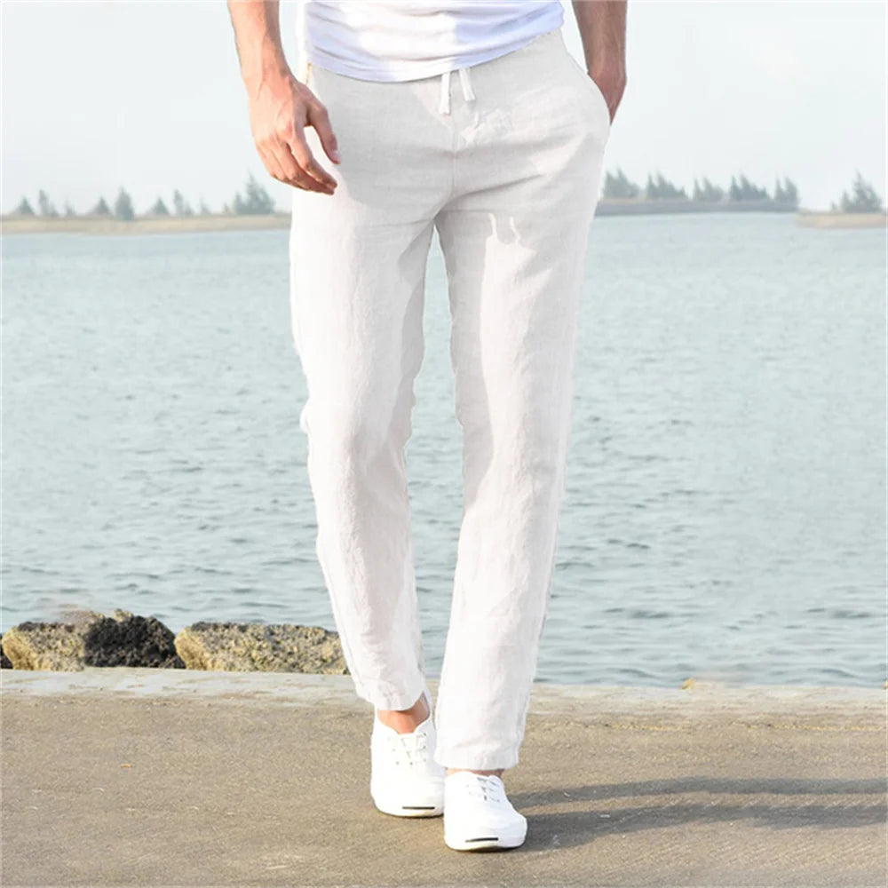 Pantalón Hombre Lino Algodón Recto Transpirable – Streetwear Casual Primavera Otoño, Talla S-3XL