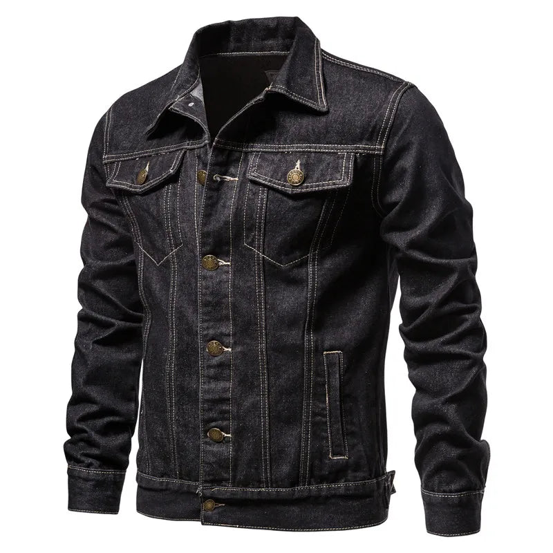 Chaqueta Vaquera Hombre Moto Vintage 2025 Slim Fit – Denim Moda Negro Azul Otoño