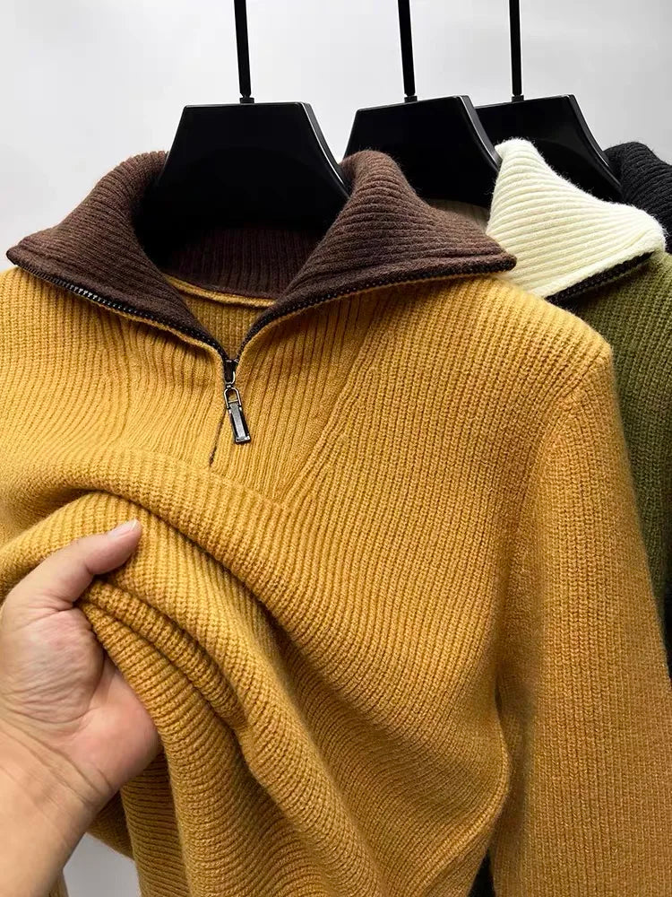 Half-Zip Mock Neck Knit Sweater – Warm Korean Style