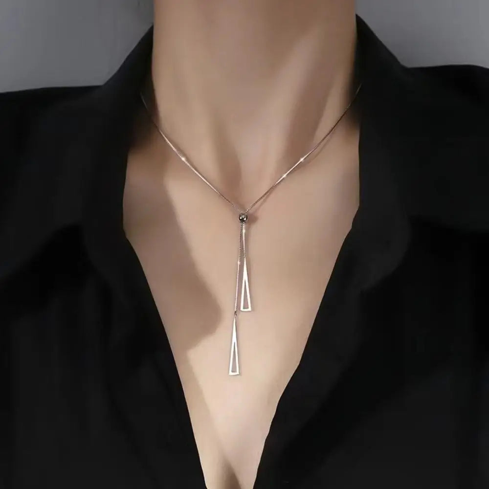 Boho Fringe Triangle Necklace – Chic Fashion Gold Long Clavicle Chain