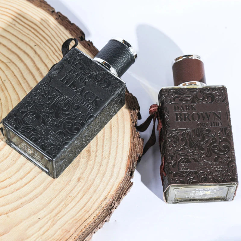 Men's Leather Sandalwood Woody Cologne 80ml – Fresh Natural Light Long-Lasting Dark Brown