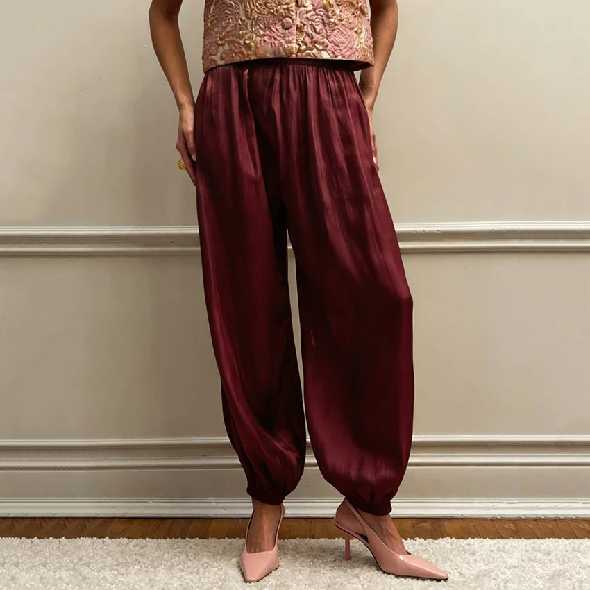 Women's High-Waisted Crepe Harem Pants – Pleated Vintage Style, Size S-L