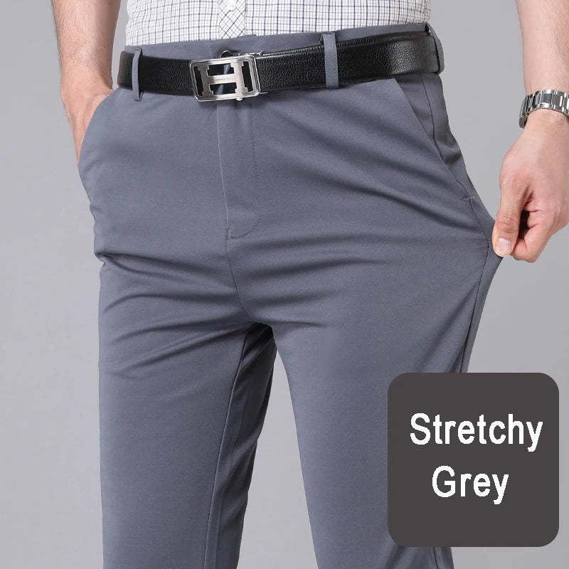 Pantalones Hombre Smart Casual Stretch Secado Rápido – Oficina Trabajo Recto Negro Marino Primavera