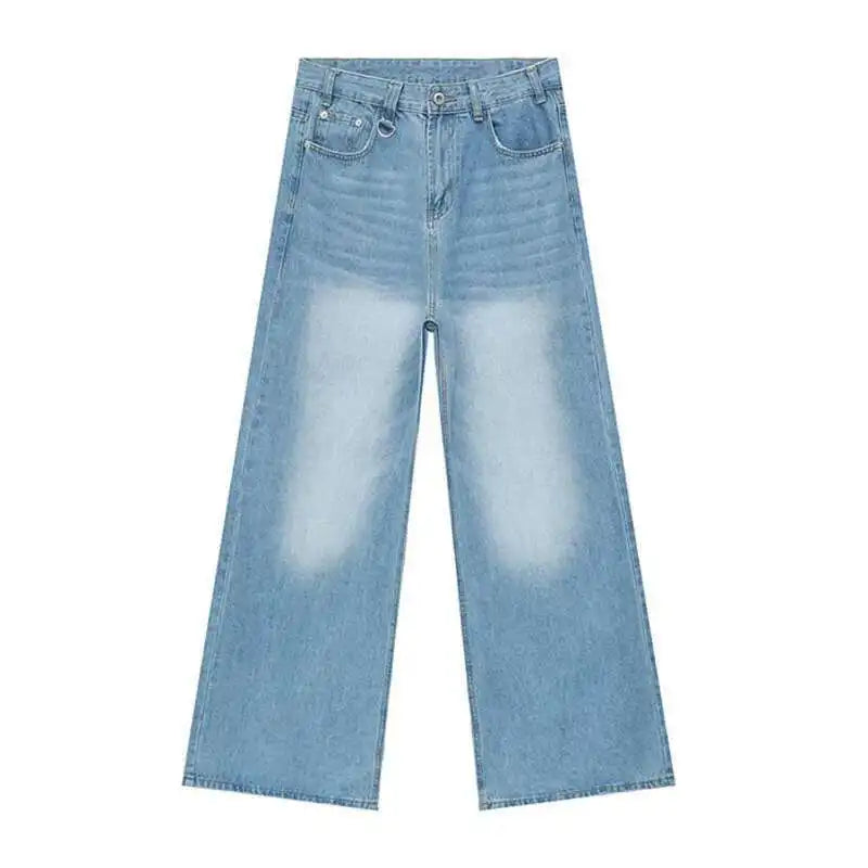 Men's Camouflage Wide-Leg Jeans – Vintage Washed Casual Denim, Size XS-XL