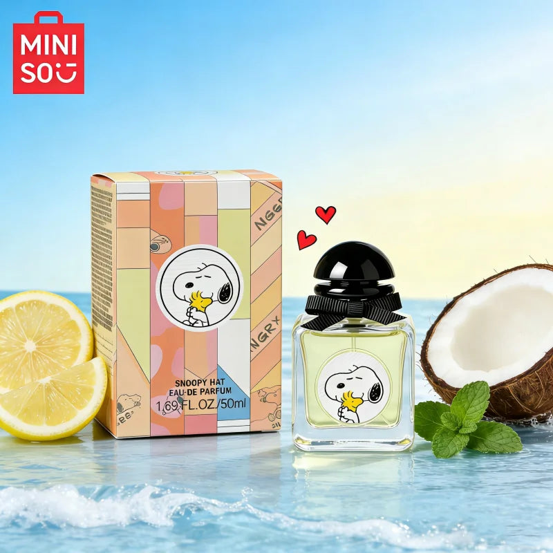 Miniso Snoopy Peanuts Women's Eau De Toilette Comforting Fruity Floral Scent with Strawberry Rose & Vanilla Sweetness Pink Square Bottle Gift for Women