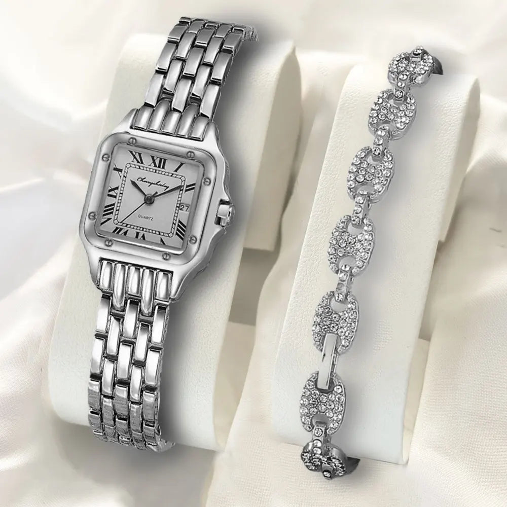 Reloj de Cuarzo con Brazalete de Diamantes – Colección Premium