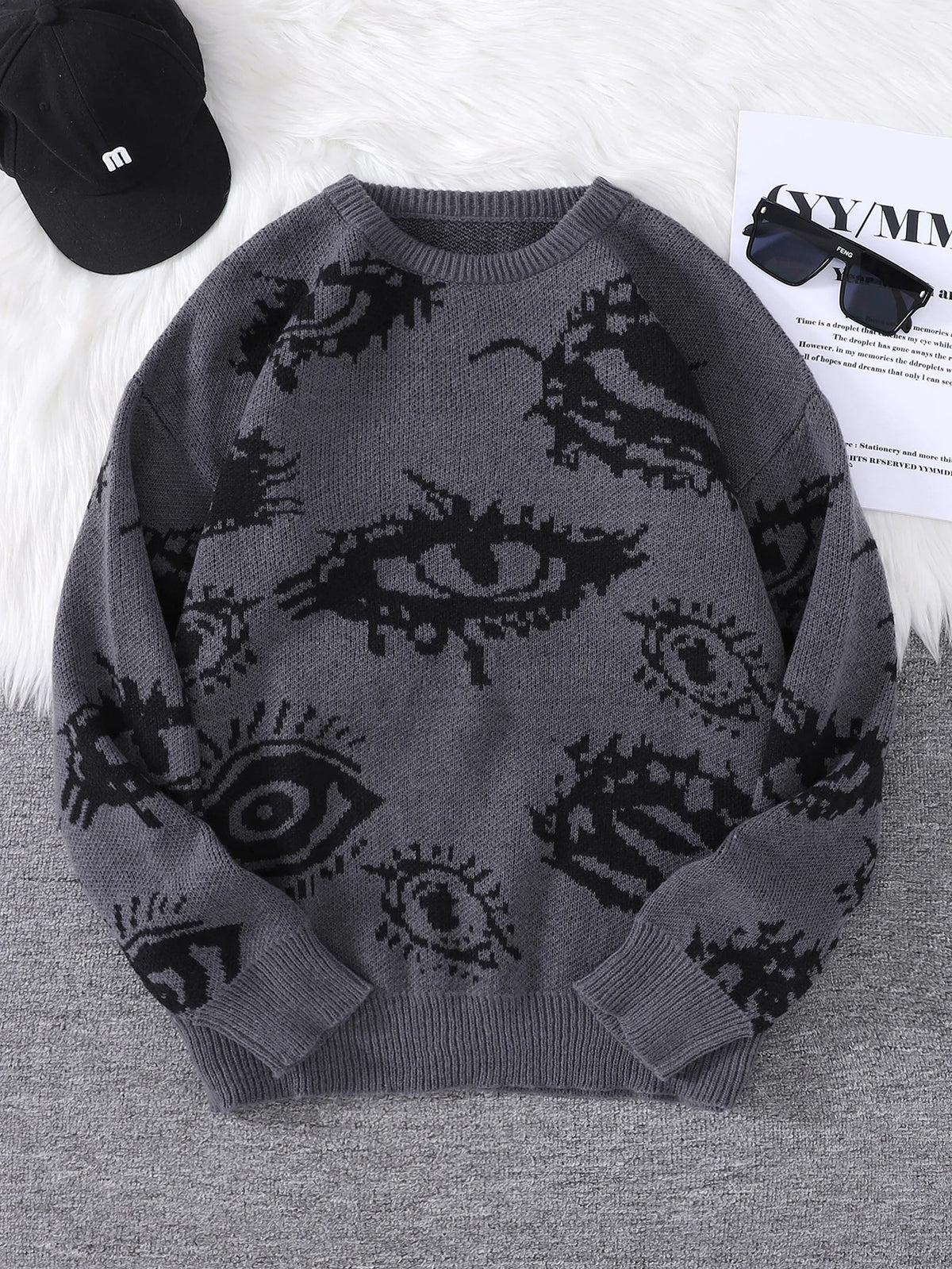 Jersey Jacquard con Motivo de Ojo Abstracto – Pullover Casual Otoño-Invierno