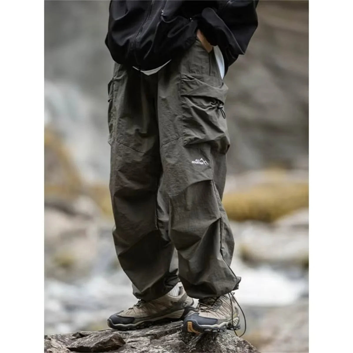 Men's Waterproof Cargo Pants Hip Hop Harajuku – Mountaineering Work Casual Black Spring