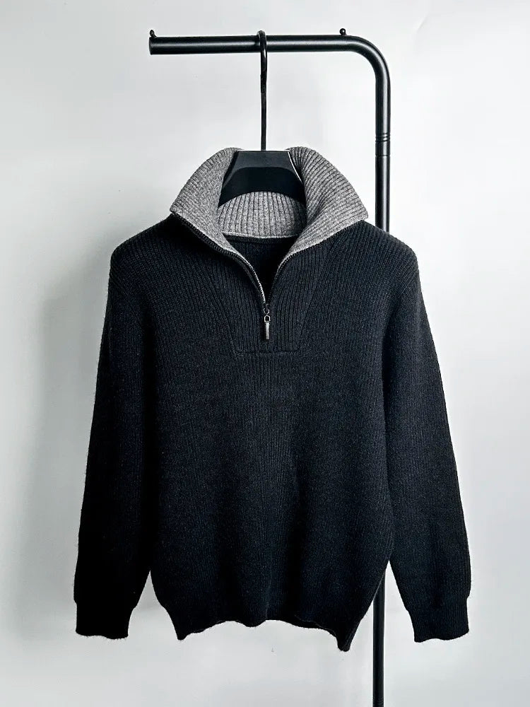 Half-Zip Mock Neck Knit Sweater – Warm Korean Style