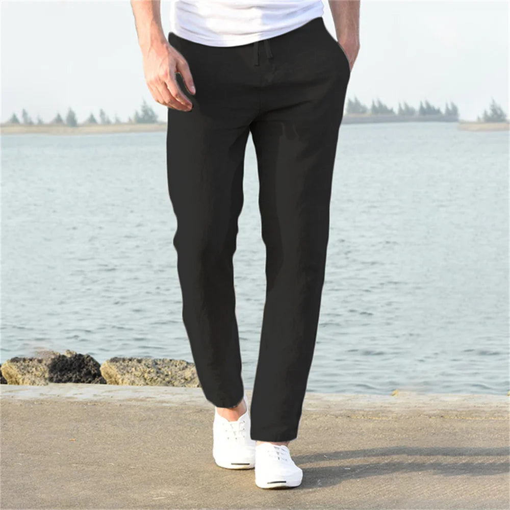 Men's Cotton Linen Straight Breathable Trousers – Casual Streetwear Spring Autumn, Size S-3XL