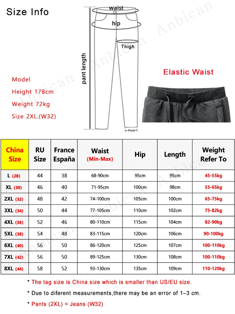 Men's winter sweatpants: thick, warm fleece joggers, casual cotton sportswear with zippered pockets and plus sizes (6XL, 7XL, 8XL).