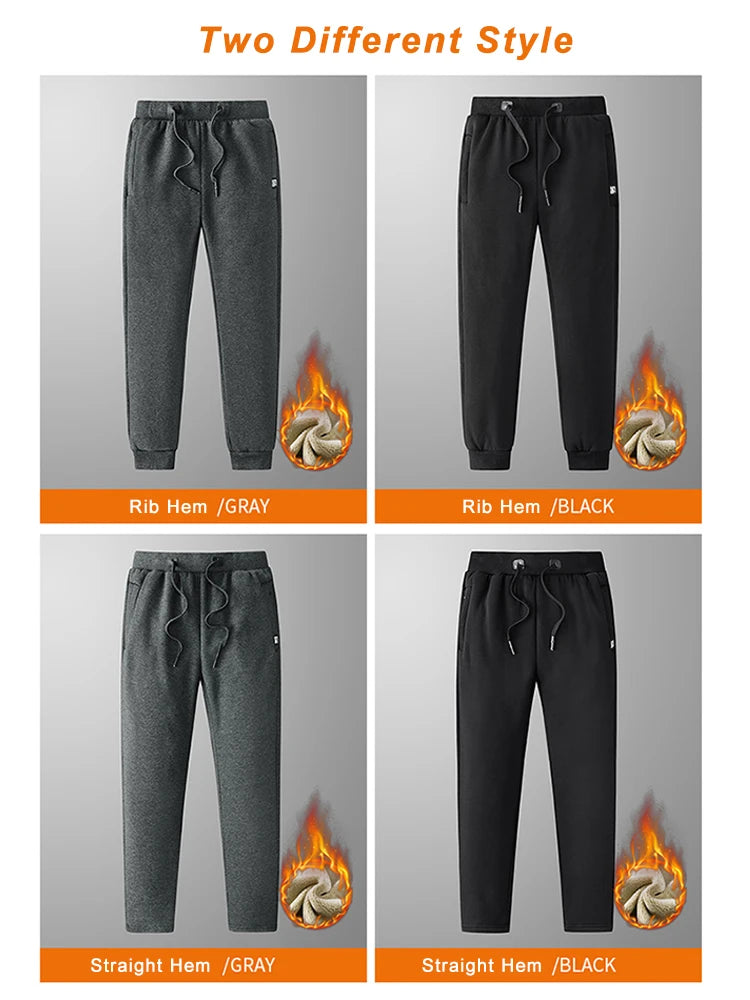 Men's winter sweatpants: thick, warm fleece joggers, casual cotton sportswear with zippered pockets and plus sizes (6XL, 7XL, 8XL).