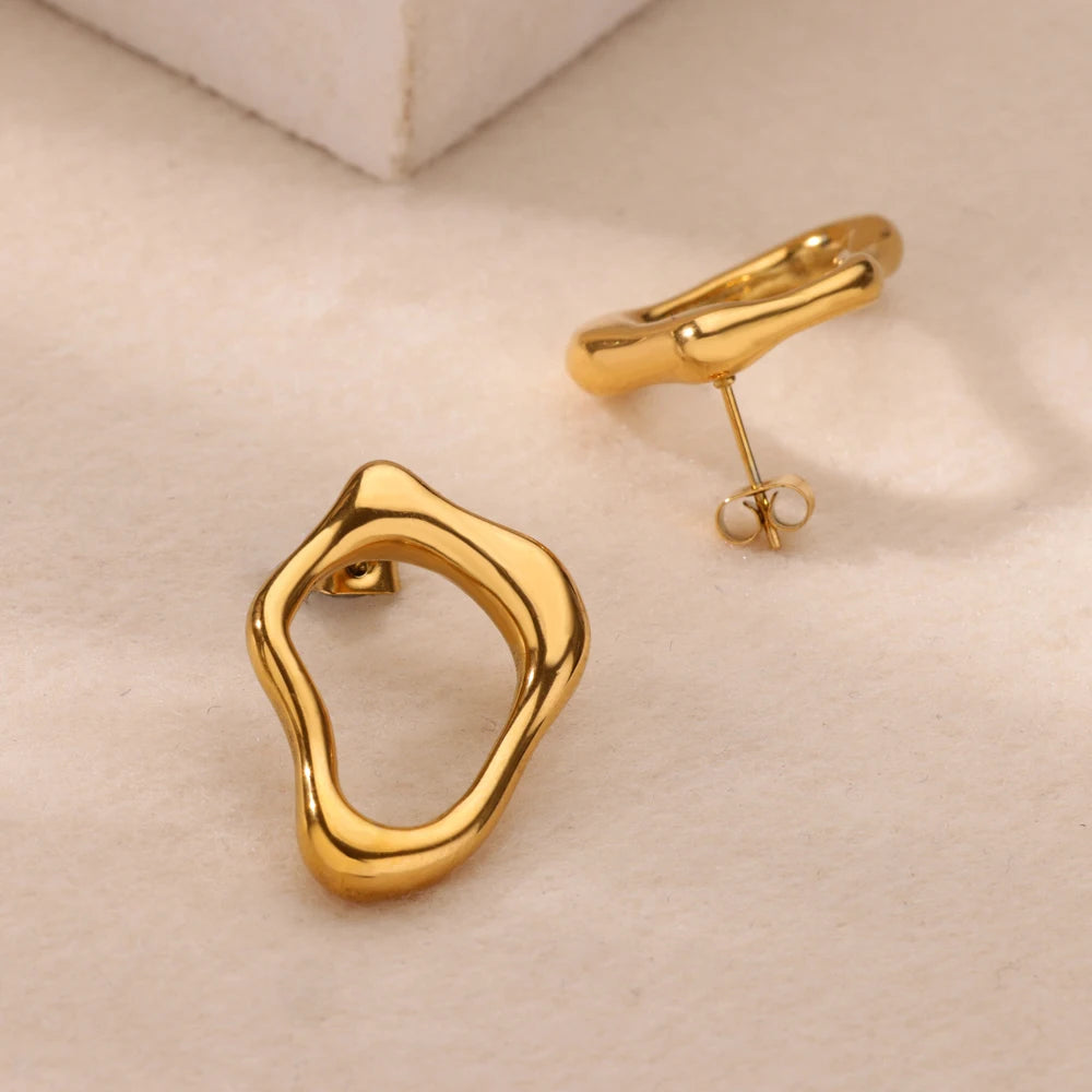 Irregular Stainless Steel Earrings – Aesthetic Gold Design for Women
