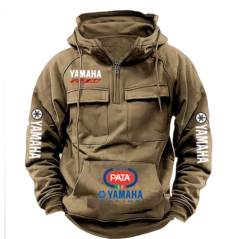 Sudadera Hombre Estilo Workwear Multi-Bolsillos Capucha – Moda Sólida Manga Larga Primavera Otoño