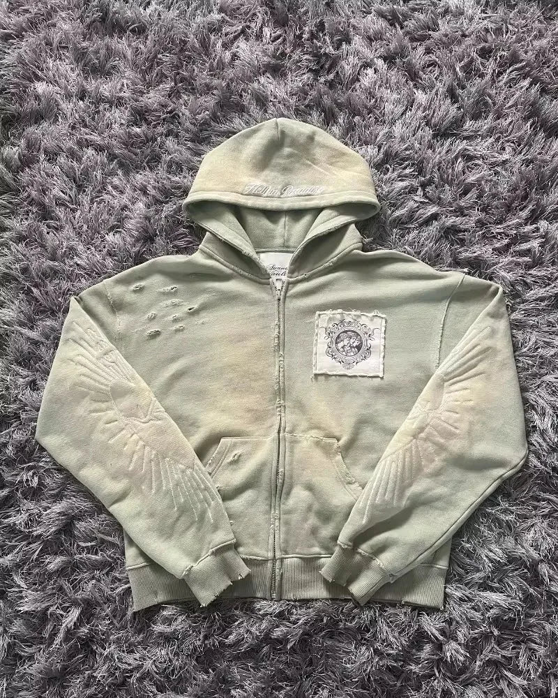 🍂 Sudadera con Bordado Retro Y2K – Estilo Harajuku Gótico