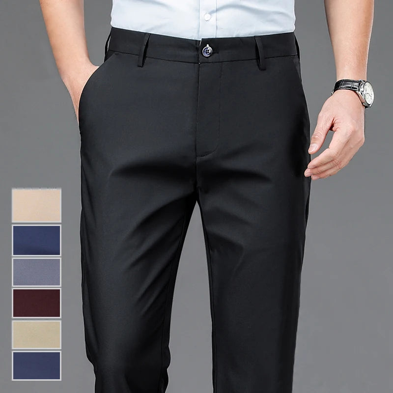 Men's Elegant Straight Office Trousers – Quick-Dry Smart Casual Spring Autumn, Size 31-40