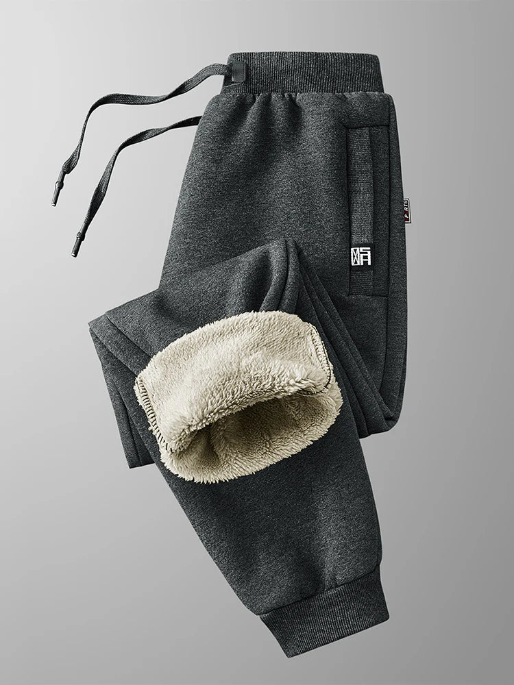 Men's winter sweatpants: thick, warm fleece joggers, casual cotton sportswear with zippered pockets and plus sizes (6XL, 7XL, 8XL).