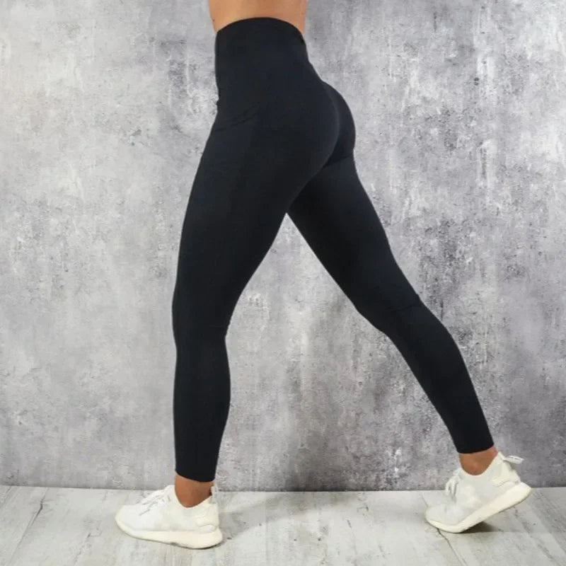 Women's High-Waisted Yoga Fitness Leggings with Pocket – Figure-Enhancing Gym Running Stretchy