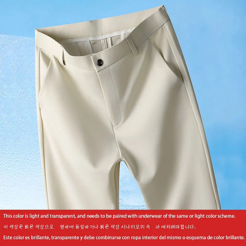 Men's Straight-Leg Non-Iron Silky Fabric Trousers – Lightweight Casual Spring/Summer, Size 29-42