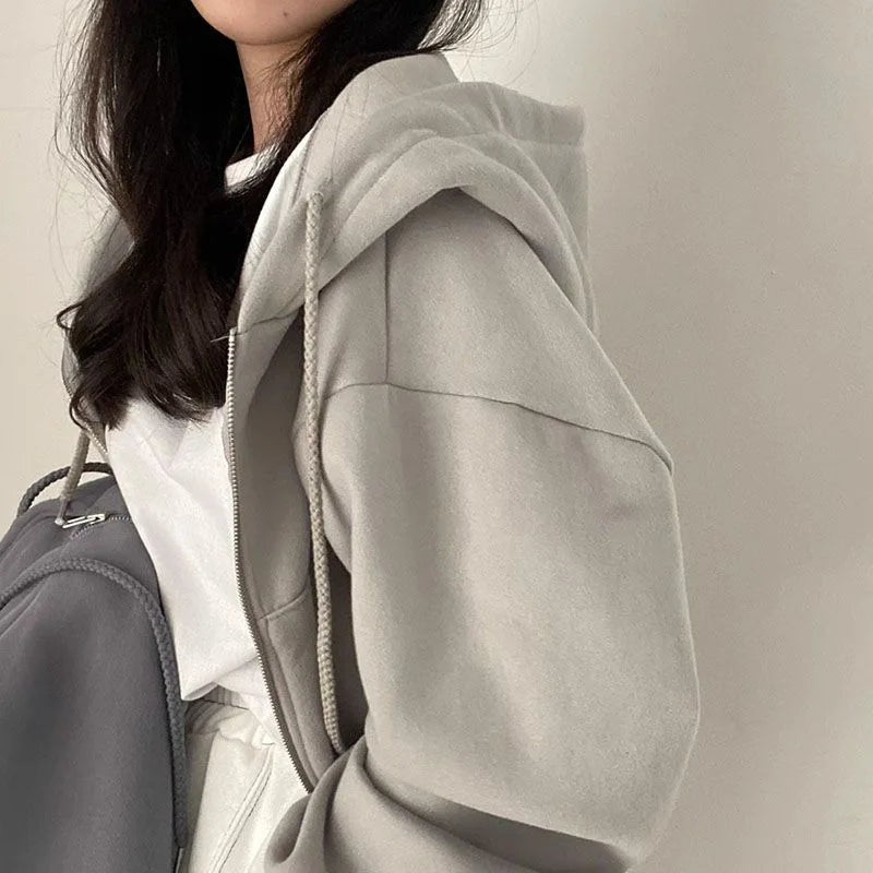 🌸 Hoodie Crop Estilo Coreano con Forro Polar – Moda Femenina Harajuku