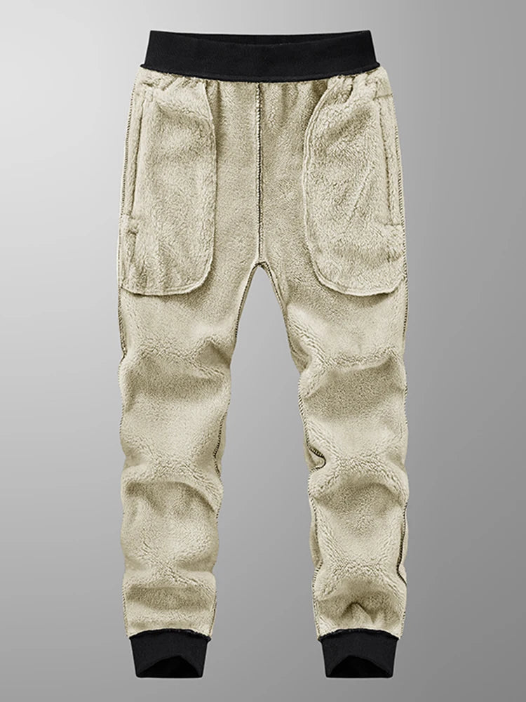 Men's winter sweatpants: thick, warm fleece joggers, casual cotton sportswear with zippered pockets and plus sizes (6XL, 7XL, 8XL).