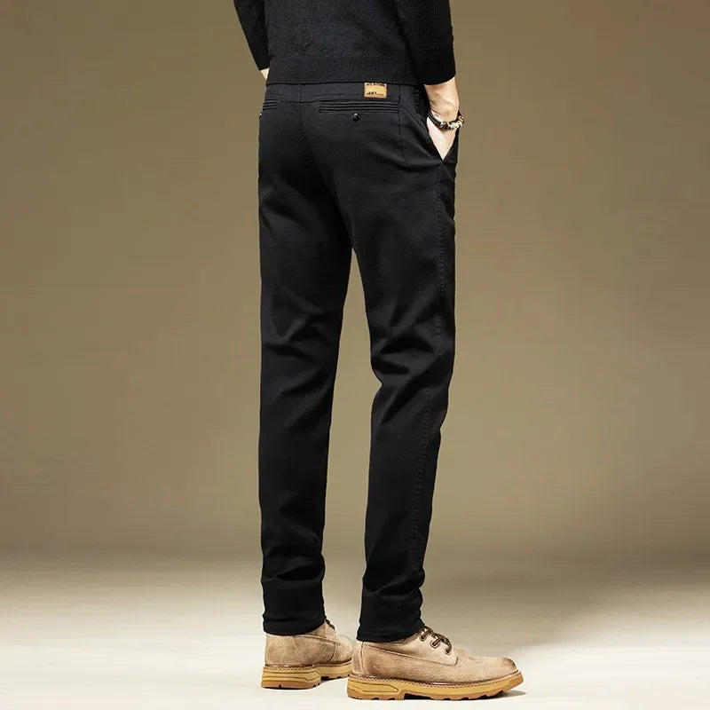 KUBRO Men's Cotton Solid Color Straight Fit Trousers – Casual Business Work Spring Autumn