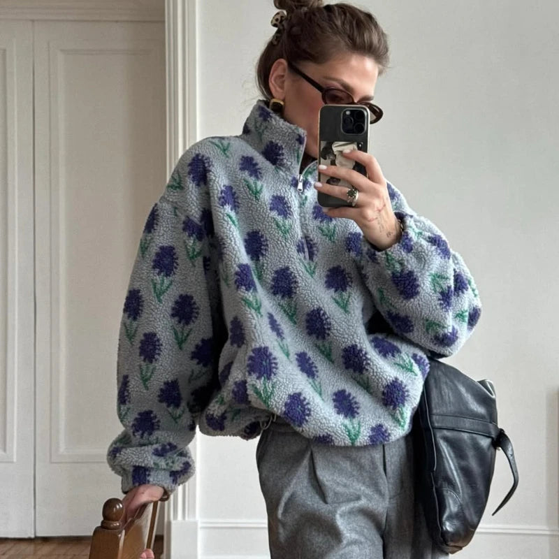 🧣 Sudadera Polar con Media Cremallera y Cuello Alto – Elegancia Invernal