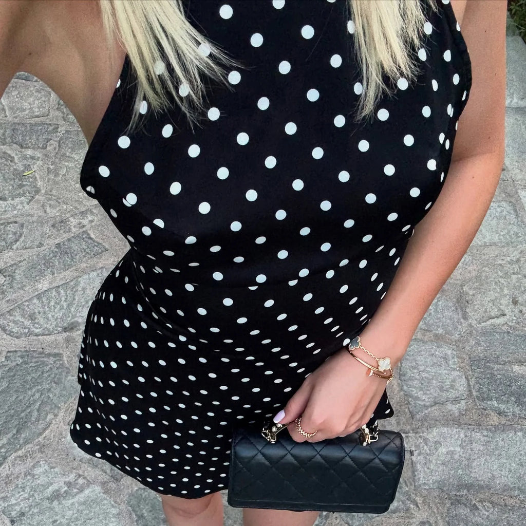 Vestido Mini Halter de Lunares para Mujer – Elegante, Espalda Descubierta, Fiesta
