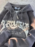 Sudadera Oversize Y2K con Cremallera y Bordado Gris
