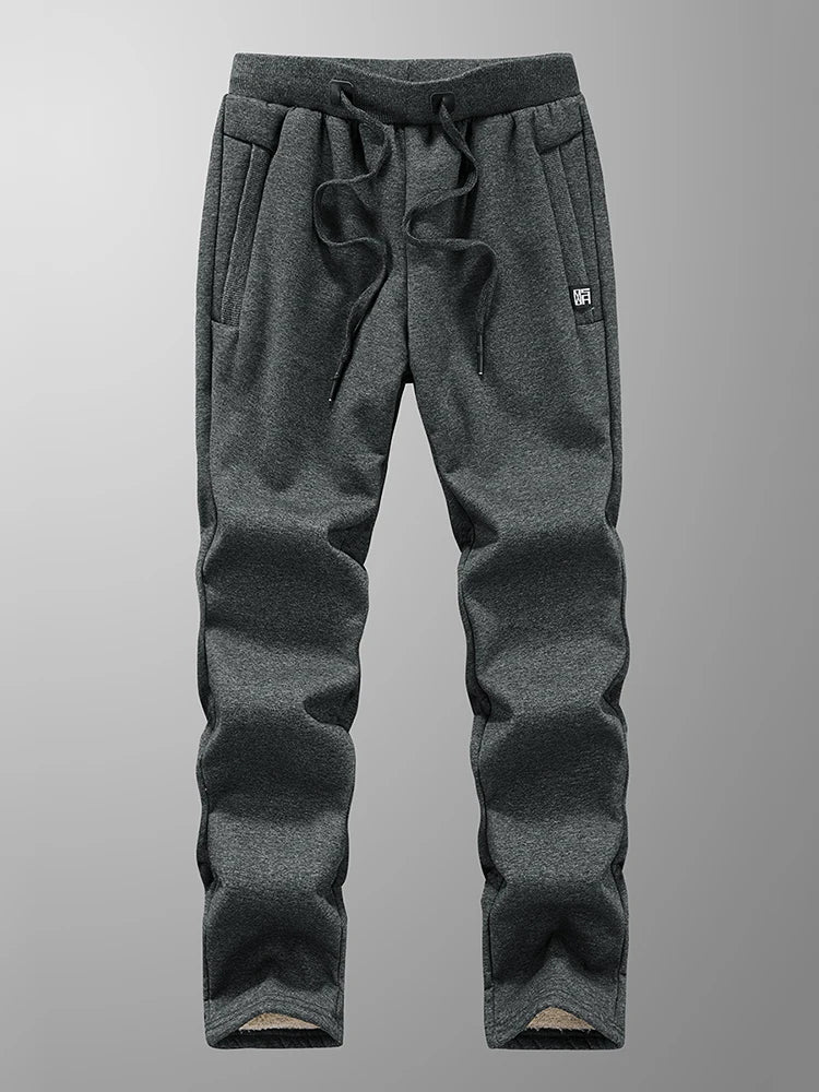 Men's winter sweatpants: thick, warm fleece joggers, casual cotton sportswear with zippered pockets and plus sizes (6XL, 7XL, 8XL).
