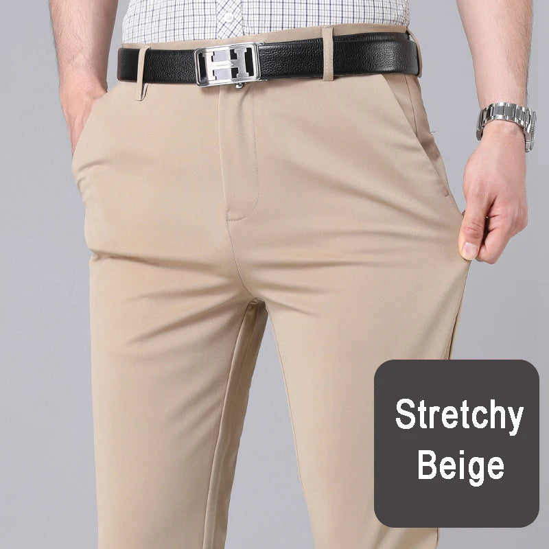 Pantalón Hombre Smart Casual Secado Rápido – Recto Elástico Oficina Negro Marino, Talla 31-44