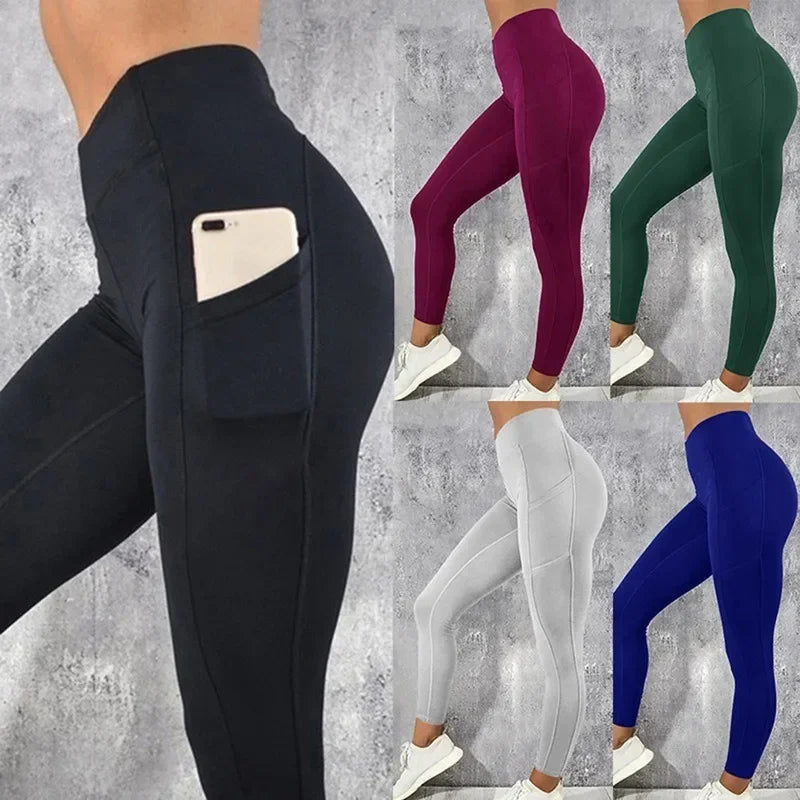 Women's High-Waisted Yoga Fitness Leggings with Pocket – Figure-Enhancing Gym Running Stretchy