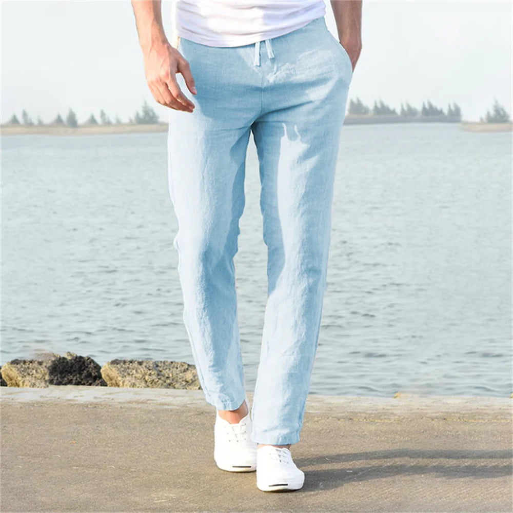 Men's Cotton Linen Straight Breathable Trousers – Casual Streetwear Spring Autumn, Size S-3XL