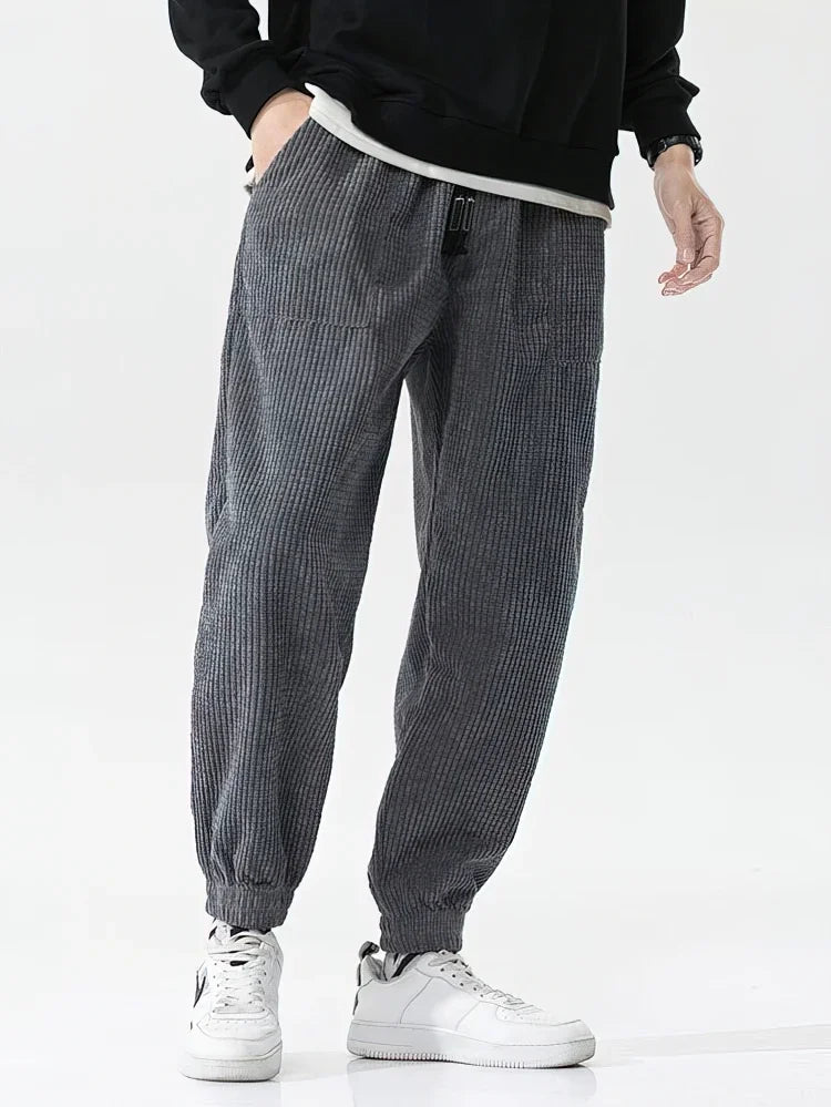 Men's Baggy Corduroy Tech Fleece Thermal Pants – Casual Sport Harem Joggers Fall Winter