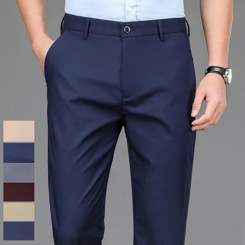 Men's Elegant Straight Office Trousers – Quick-Dry Smart Casual Spring Autumn, Size 31-40