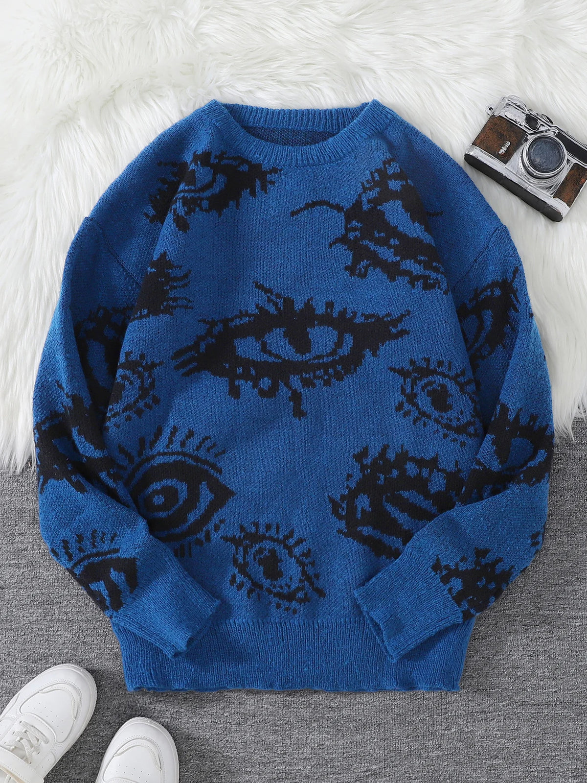 Jersey Jacquard con Motivo de Ojo Abstracto – Pullover Casual Otoño-Invierno