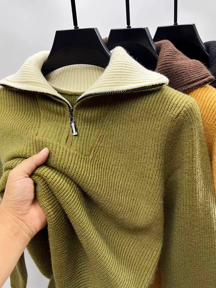 Half-Zip Mock Neck Knit Sweater – Warm Korean Style